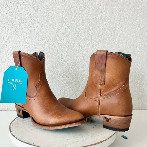 Lane PLAIN JANE Womens Cowboy Bootie 8.5 Brown Western Cowgirl Short Ankle Boots - Picture 1 of 15